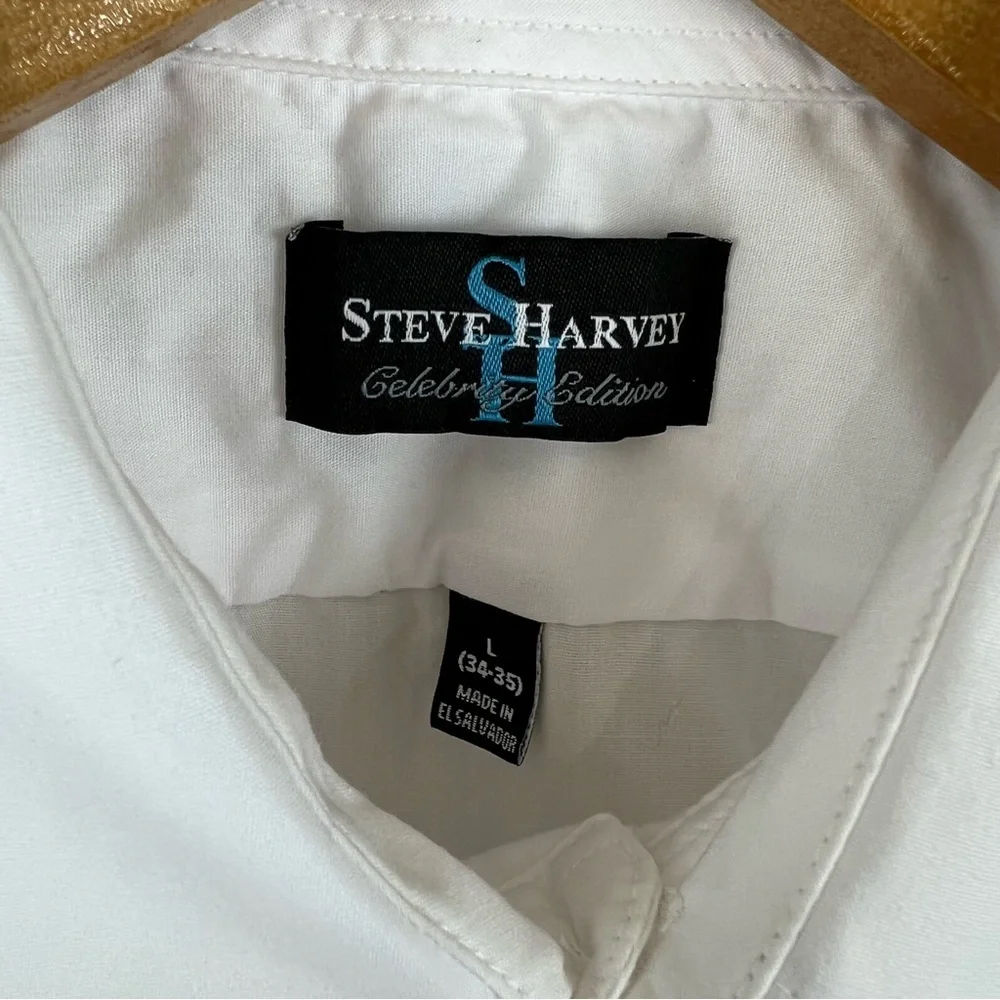 Steve Harvey Celebrity Edition Solid White Dress Shirt Size Large 34 / 35 - Picture 3 of 4